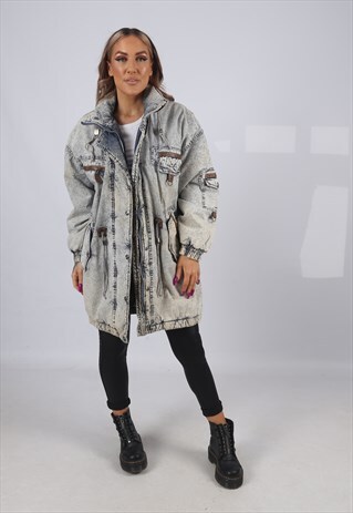 VINTAGE ACID WASH DENIM PARKA JACKET OVERSIZED LONG (G5CV)