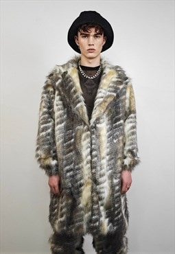 Lynx fur coat bobcat pattern longline trench Nordic rocker