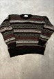 VINTAGE ABSTRACT KNITTED JUMPER PATTERNED GRANDAD SWEATER