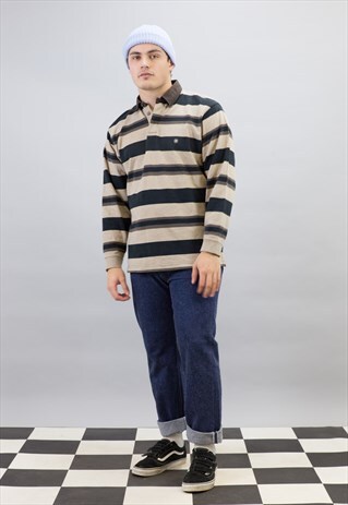 VINTAGE STRIPED RUGBY POLO SHIRT BROWN & BLACK