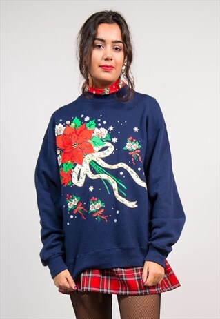 VINTAGE 90'S BLUE HIGH NECK CHRISTMAS SWEATER