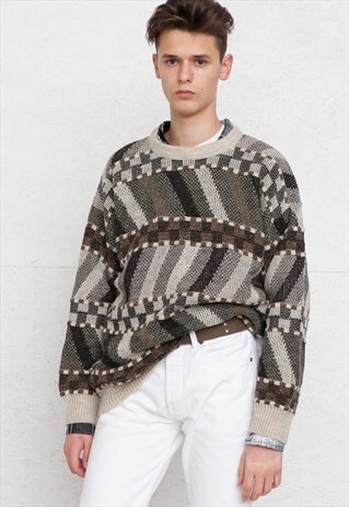 VINTAGE BROWN ROUND NECK KNIT JUMPER SWEATER