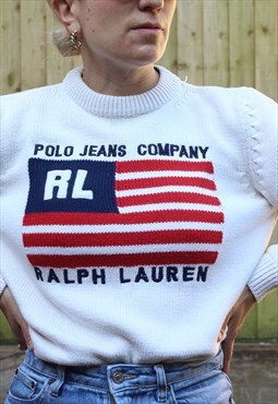 Vintage 1990s Ralph Lauren knitted flag jumper in blue