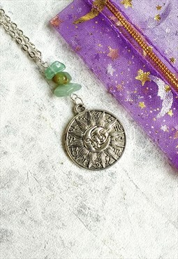 Zodiac Green Aventurine Gemstone Celestial Necklace