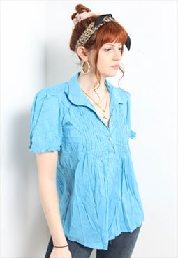 Vintage Y2K Frilly Detail Blouse Shirt Blue