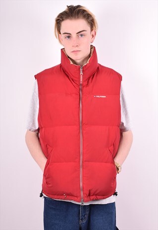 TOMMY HILFIGER MENS VINTAGE PADDED GILET LARGE RED 90'S