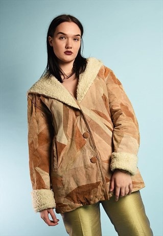 VINTAGE 70S SUEDE PATCHWORK SHERPA SHEARLING JACKET COAT
