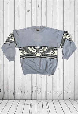 vintage blue aztec crewneck eagle design sweastshirt