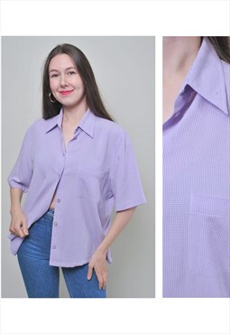 Purple check shirt, woman plaid blouse 90s, vintage 