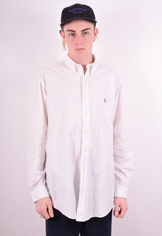 RALPH LAUREN MENS VINTAGE SHIRT LARGE WHITE 90'S