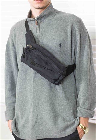 VINTAGE NIKE BLACK CROSS BODY BUM BAG LOGO 90S X 5