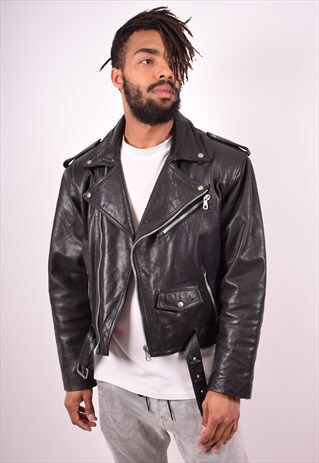 MENS VINTAGE BIKER JACKET MEDIUM BLACK 90S