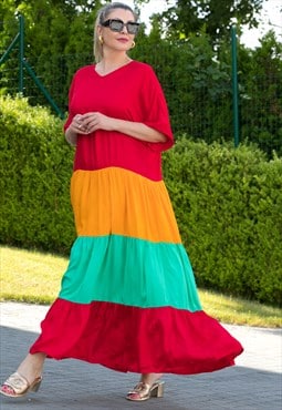 Loose Maxi Color block Bohemian Dress