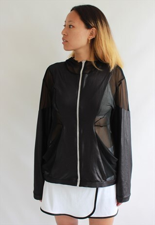 BLACK MESH CUT OUT HOODY TOP