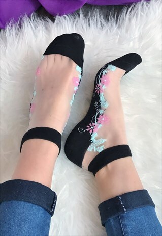 SHEER FLORAL SOCKS