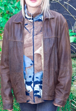 VINTAGE 90'S PRINTED FLEECE ZIP UP JACKET / TOP