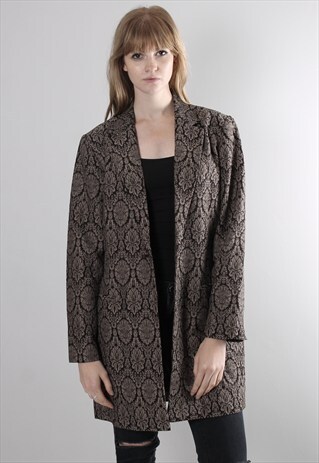 VINTAGE 80S BROWN PATTERNED TEXTURED BLAZER JACKET COAT