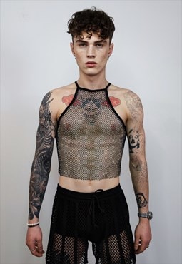 Transparent sequin t-shirt glitter mesh top sparkly vest