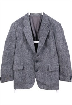 Harris Tweed 90's Tweed Wool Jacket Button Up Blazer 44 Blac