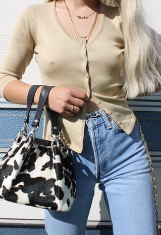 VINTAGE 90S 3/4 LENGTH SLEEVE BUTTON UP CARDIGAN IN BEIGE