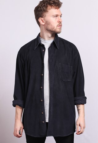 VINTAGE CORDUROY CORD SHIRT BLUE