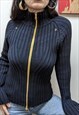 Vintage y2k ribbed knit contrasting double zip 