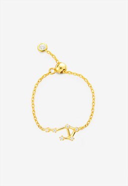 Gold Libra Zodiac Constellation Chain Ring - Adjustable