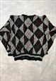 VINTAGE ABSTRACT KNITTED JUMPER ARGYLE PATTERNED SWEATER