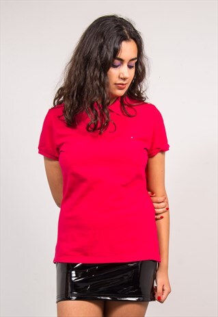 90'S VINTAGE BRIGHT PINK TOMMY HILFIGER POLO T-SHIRT