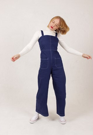 DENIM BLUE STRAPPY CULOTTE JUMPSUIT WITH POCKETS