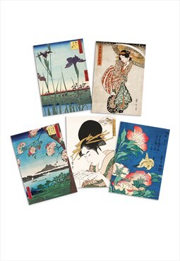 Japanese Aesthetic Ukiyo-e Art Greeting Cards Set of 5 Bijin