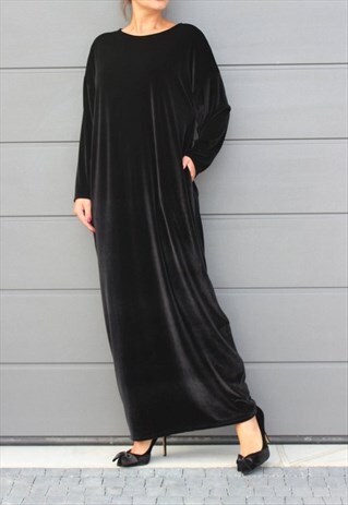 VELVET DRESS, MAXI DRESS, BLACK DRESS, ELEGANT DRESS