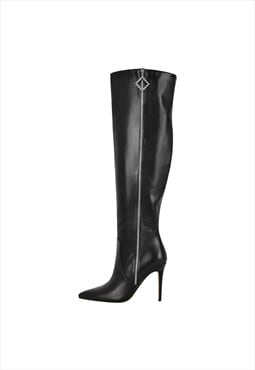 Pointed Toe Zipper Over The Knee Stilettos Boots