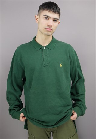 VINTAGE RALPH LAUREN RUGBY SHIRT IN GREEN WITH LOGO