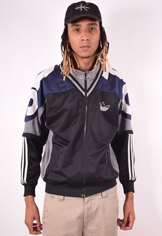 ADIDAS MENS VINTAGE TRACKSUIT TOP JACKET MEDIUM BLACK 90S