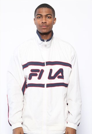 VINTAGE FILA BIG LOGO SPELLOUT TRACK JACKET WHITE