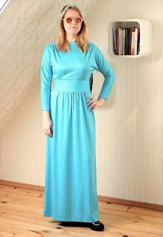 BLUE MAXI BELTED VINTAGE DRESS