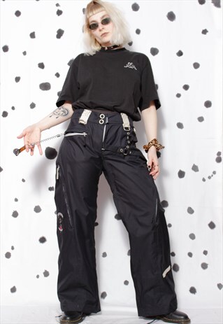 90S GRUNGE Y2K PUNK GOTH BLACK SNAKE OUTERWEAR SKI PANTS