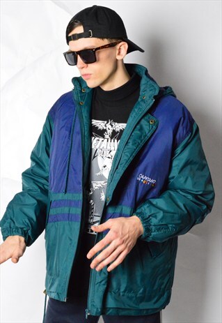 VINTAGE 90S GREEN NAVY BLUE PADDED JACKET