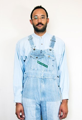 90S THRASHED HICKORY VERTICAL STRIPE DENIM OVERALL DUNGAREES
