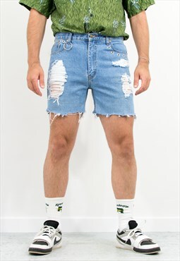 Vintage denim shorts upcycled patched grunge cutoffs