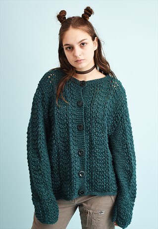 70'S RETRO CHUNKY HANDKNIT MOMS CARDIGAN