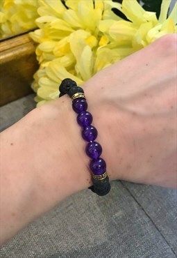 Purple & Black Lava Beaded Bracelet