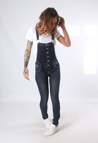 DENIM DUNGAREES ALMOST FAMOUS SKINNY LEG UK 10 (51H)