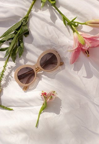 GLOSS BEIGE WEIGHTED OVERSIZE CHUNKY CIRCLE SUNGLASSES
