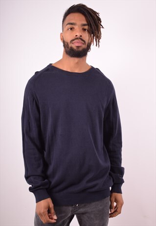 NAUTICA MENS VINTAGE JUMPER SWEATER LARGE NAVY BLUE 90S