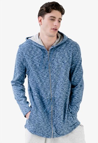 ZIPPED LONGLINE HOODIE IN MULTI BLUE WITH SIDE POCKETS