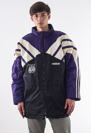 VINTAGE ADIDAS ANDERLECHT PUFFER WINTER COAT 90S PURPLE