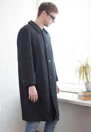 VINTAGE 80'S WOOL MINIMALIST COAT IN GREY
