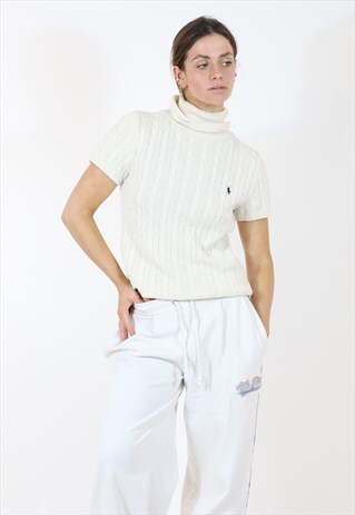 POLO RALPH LAUREN CABLE KNIT SLEEVELESS JUMPER IN WHITE